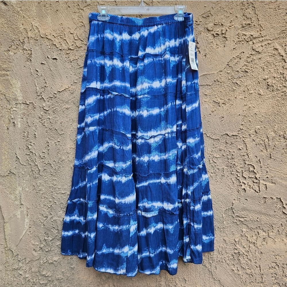 Kim Rogers Blue Tie-dye Tiered Maxi Skirt Size M